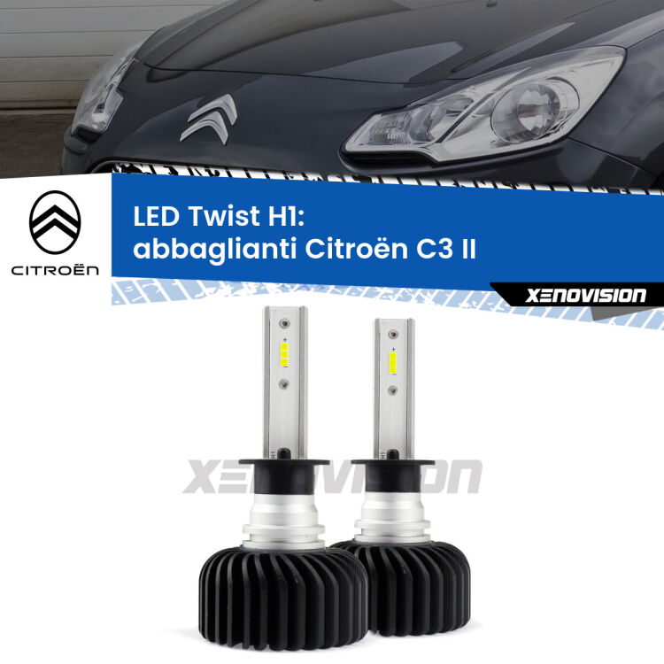 <strong>Kit abbaglianti LED</strong> H1 per <strong>Citroën C3</strong> II 2009-2016. Compatte, impermeabili, senza ventola: praticamente indistruttibili. Top Quality.