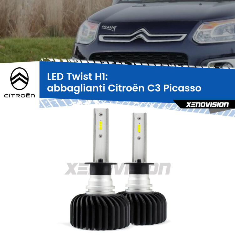 <strong>Kit abbaglianti LED</strong> H1 per <strong>Citroën C3 Picasso</strong>  2009-2016. Compatte, impermeabili, senza ventola: praticamente indistruttibili. Top Quality.