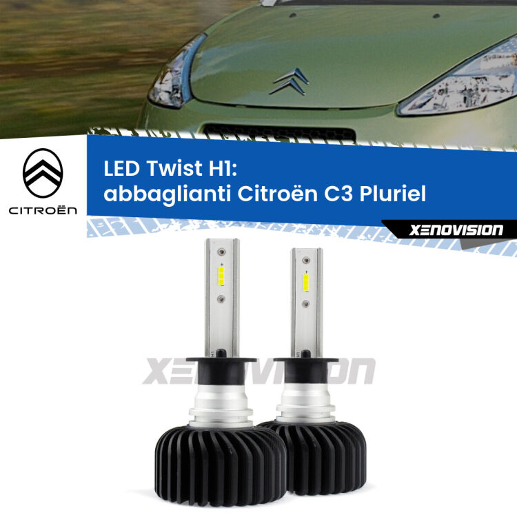 <strong>Kit abbaglianti LED</strong> H1 per <strong>Citroën C3 Pluriel</strong>  2003 -2010. Compatte, impermeabili, senza ventola: praticamente indistruttibili. Top Quality.