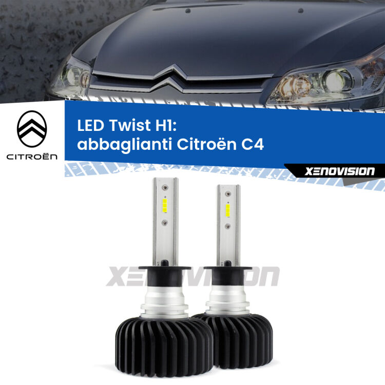 <strong>Kit abbaglianti LED</strong> H1 per <strong>Citroën C4</strong>  2004-2011. Compatte, impermeabili, senza ventola: praticamente indistruttibili. Top Quality.