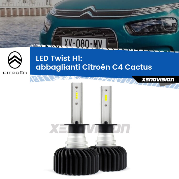 <strong>Kit abbaglianti LED</strong> H1 per <strong>Citroën C4 Cactus</strong>  2014 in poi. Compatte, impermeabili, senza ventola: praticamente indistruttibili. Top Quality.