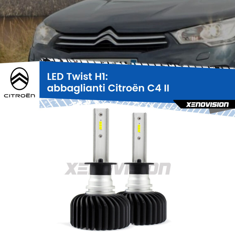 <strong>Kit abbaglianti LED</strong> H1 per <strong>Citroën C4</strong> II prima serie. Compatte, impermeabili, senza ventola: praticamente indistruttibili. Top Quality.