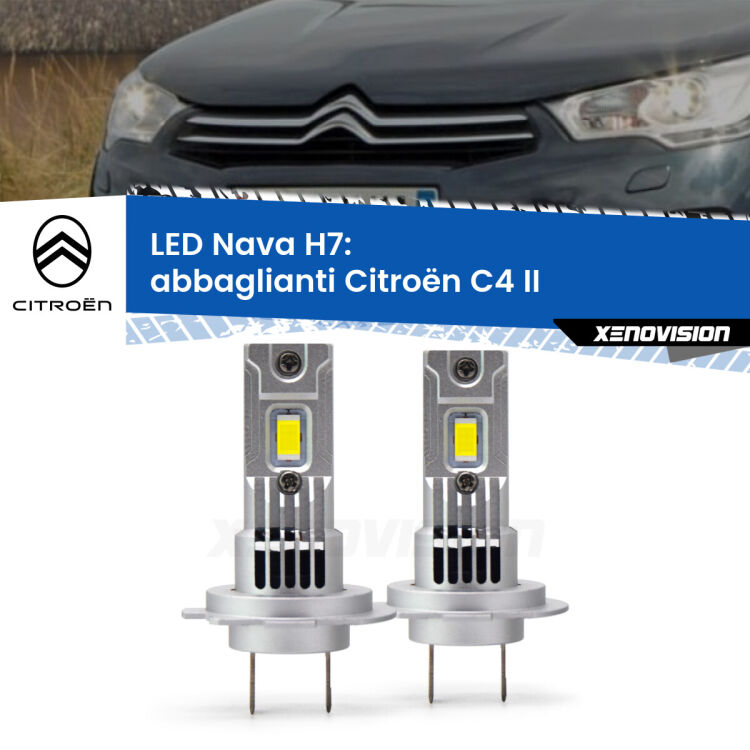 <strong>Abbaglianti LED no-spie per Citroën C4</strong> II restyling. Coppia lampade <strong>H7</strong> modello Nava canbus, raffreddate a ventola.