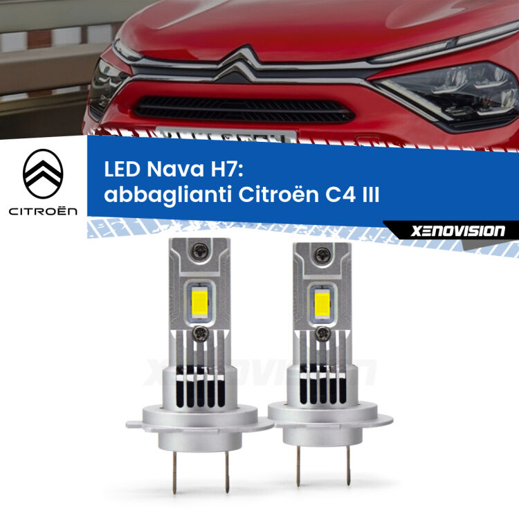 <strong>Abbaglianti LED no-spie per Citroën C4</strong> III 2020 in poi. Coppia lampade <strong>H7</strong> modello Nava canbus, raffreddate a ventola.