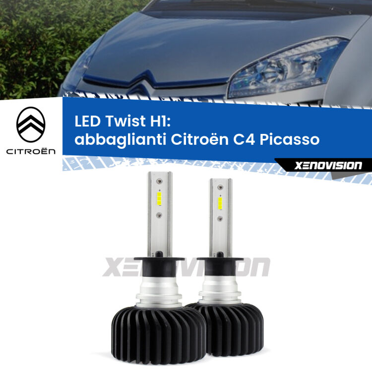 <strong>Kit abbaglianti LED</strong> H1 per <strong>Citroën C4 Picasso</strong>  2006-2013. Compatte, impermeabili, senza ventola: praticamente indistruttibili. Top Quality.