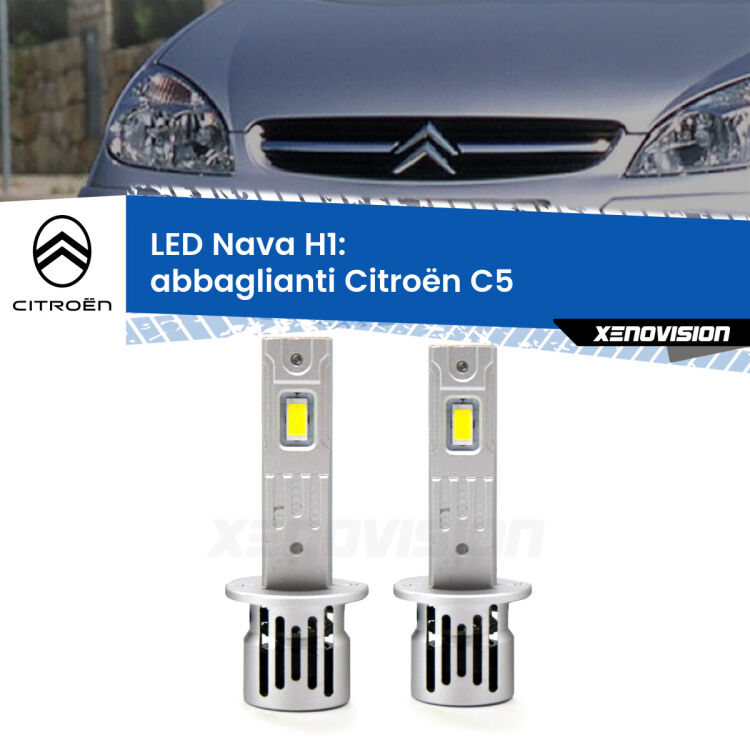 <strong>Abbaglianti LED no-spie per Citroën C5</strong>  con fari Xenon. Coppia lampade <strong> H1</strong> modello Nava canbus, raffreddate a ventola.