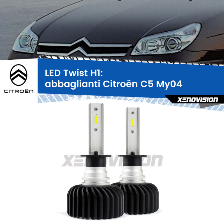 <strong>Kit abbaglianti LED</strong> H1 per <strong>Citroën C5</strong> My04 2004-2008. Compatte, impermeabili, senza ventola: praticamente indistruttibili. Top Quality.