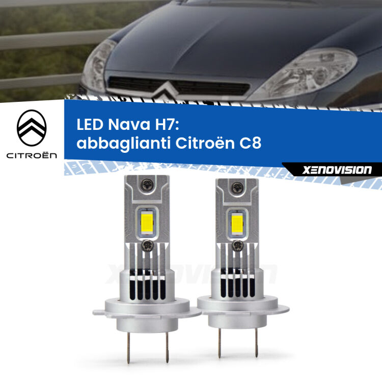 <strong>Abbaglianti LED no-spie per Citroën C8</strong>  2002-2010. Coppia lampade <strong>H7</strong> modello Nava canbus, raffreddate a ventola.