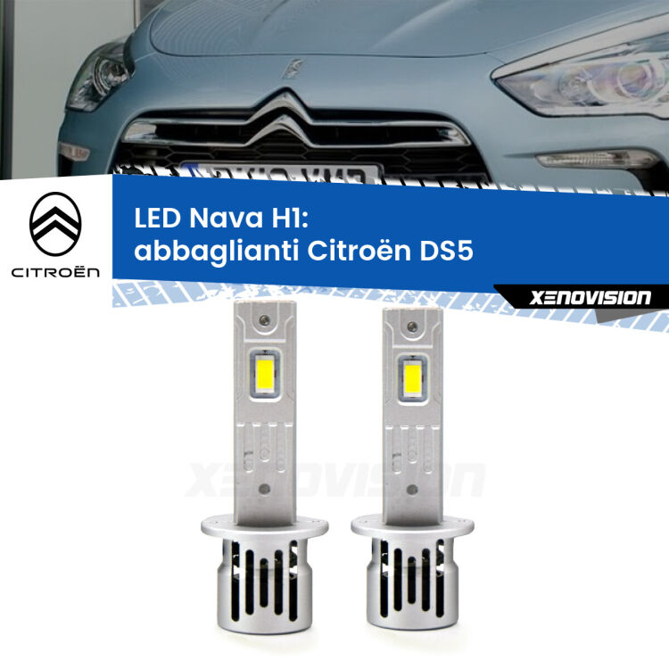 <strong>Abbaglianti LED no-spie per Citroën DS5</strong>  2011 -2015. Coppia lampade <strong> H1</strong> modello Nava canbus, raffreddate a ventola.