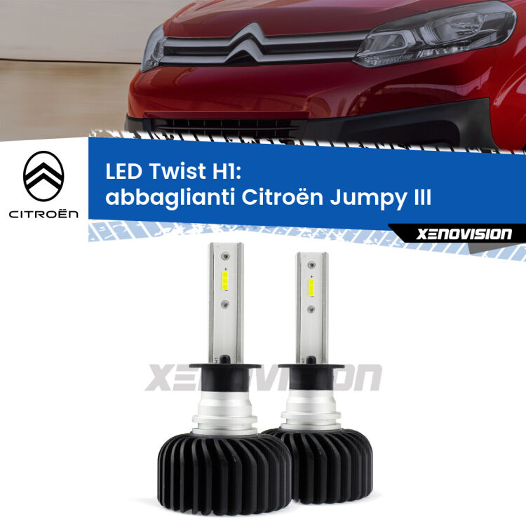 <strong>Kit abbaglianti LED</strong> H1 per <strong>Citroën Jumpy</strong> III 2016 in poi. Compatte, impermeabili, senza ventola: praticamente indistruttibili. Top Quality.