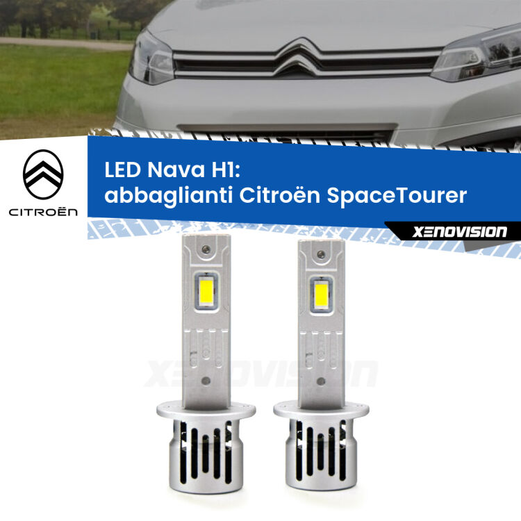 <strong>Abbaglianti LED no-spie per Citroën SpaceTourer</strong>  2016 in poi. Coppia lampade <strong> H1</strong> modello Nava canbus, raffreddate a ventola.