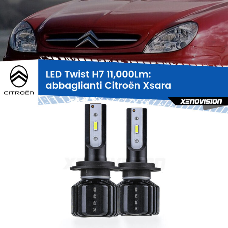 FINE SERIE: NO GARANZIA <strong>Kit abbaglianti LED</strong> H7 per <strong>Citroën Xsara</strong>  a parabola doppia. Compatte, impermeabili, senza ventola: praticamente indistruttibili. Top Quality.