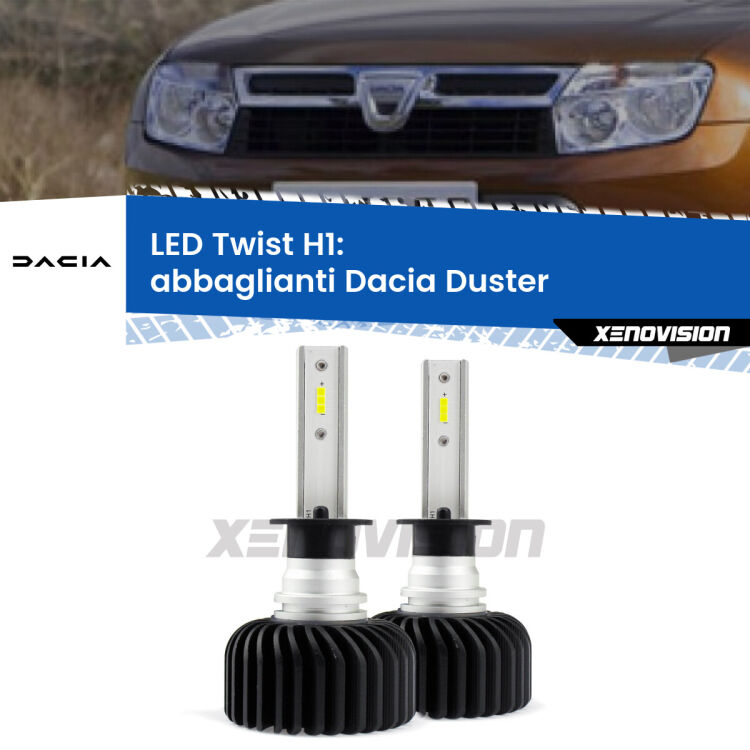 <strong>Kit abbaglianti LED</strong> H1 per <strong>Dacia Duster</strong>  2010 -2016. Compatte, impermeabili, senza ventola: praticamente indistruttibili. Top Quality.