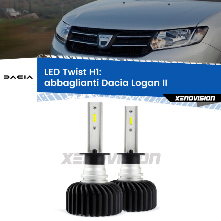 <strong>Kit abbaglianti LED</strong> H1 per <strong>Dacia Logan</strong> II a parabola doppia. Compatte, impermeabili, senza ventola: praticamente indistruttibili. Top Quality.