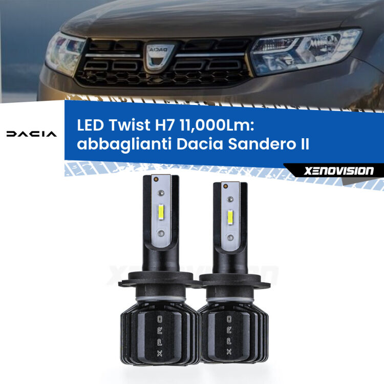 FINE SERIE: NO GARANZIA <strong>Kit abbaglianti LED</strong> H7 per <strong>Dacia Sandero II</strong>  Stepway. Compatte, impermeabili, senza ventola: praticamente indistruttibili. Top Quality.