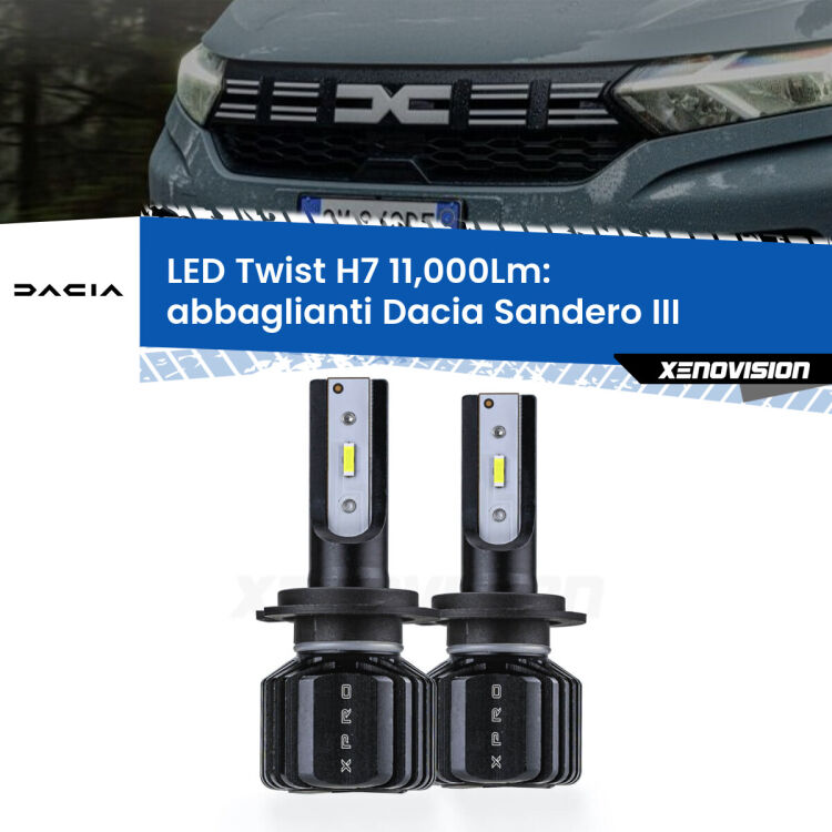 FINE SERIE: NO GARANZIA <strong>Kit abbaglianti LED</strong> H7 per <strong>Dacia Sandero III</strong>  2020in poi. Compatte, impermeabili, senza ventola: praticamente indistruttibili. Top Quality.