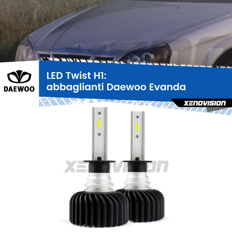 <strong>Kit abbaglianti LED</strong> H1 per <strong>Daewoo Evanda</strong>  2002 -2005. Compatte, impermeabili, senza ventola: praticamente indistruttibili. Top Quality.