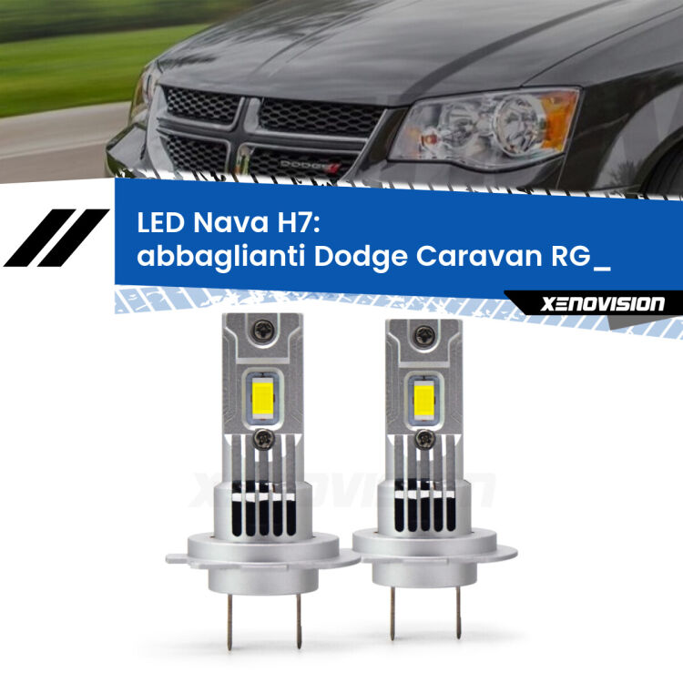 <strong>Abbaglianti LED no-spie per Dodge Caravan</strong> RG_ 2000 -2007. Coppia lampade <strong>H7</strong> modello Nava canbus, raffreddate a ventola.