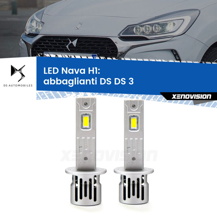 <strong>Abbaglianti LED no-spie per DS DS 3</strong>  2015in poi. Coppia lampade <strong> H1</strong> modello Nava canbus, raffreddate a ventola.