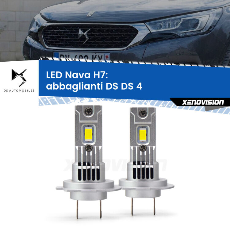 <strong>Abbaglianti LED no-spie per DS DS 4</strong>  2015 in poi. Coppia lampade <strong>H7</strong> modello Nava canbus, raffreddate a ventola.