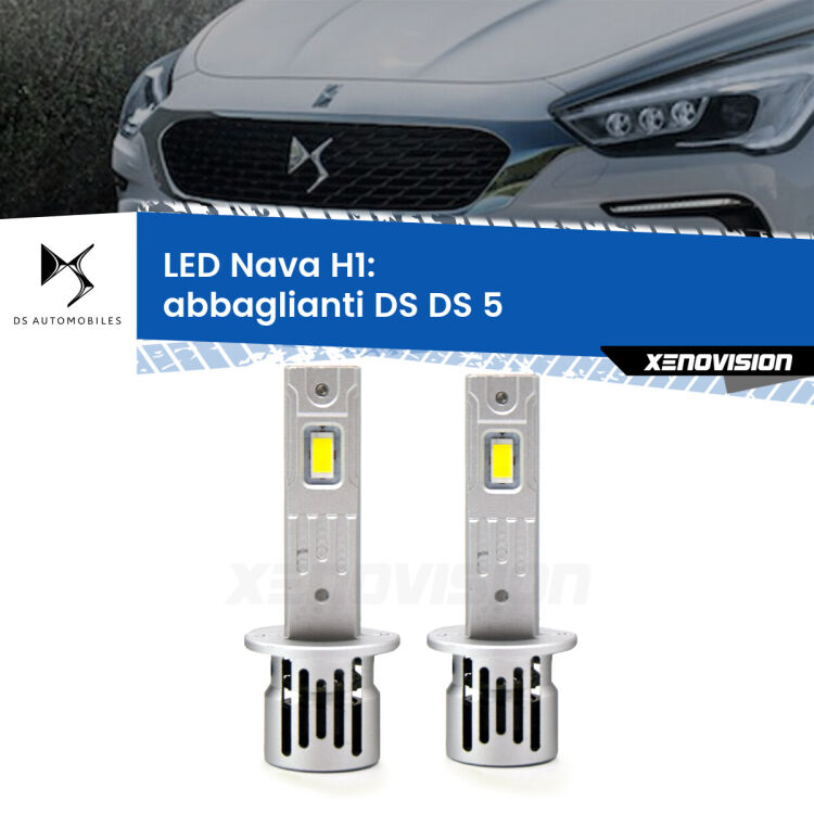 <strong>Abbaglianti LED no-spie per DS DS 5</strong>  2015 in poi. Coppia lampade <strong> H1</strong> modello Nava canbus, raffreddate a ventola.