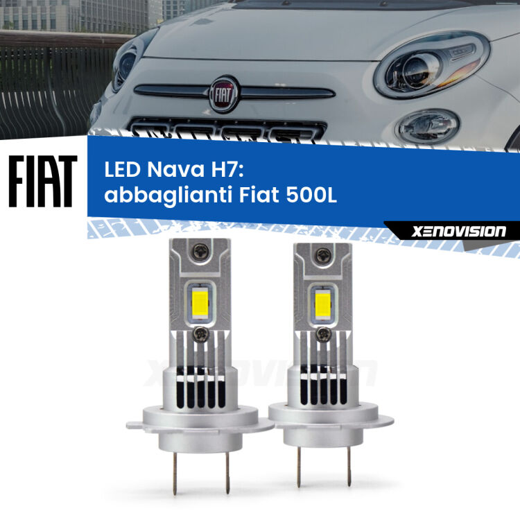 <strong>Abbaglianti LED no-spie per Fiat 500L</strong>  2012 -2018. Coppia lampade <strong>H7</strong> modello Nava canbus, raffreddate a ventola.