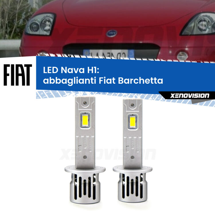 <strong>Abbaglianti LED no-spie per Fiat Barchetta</strong>  1995 -2005. Coppia lampade <strong> H1</strong> modello Nava canbus, raffreddate a ventola.