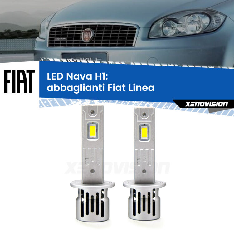 <strong>Abbaglianti LED no-spie per Fiat Linea</strong>  2007 -2018. Coppia lampade <strong> H1</strong> modello Nava canbus, raffreddate a ventola.