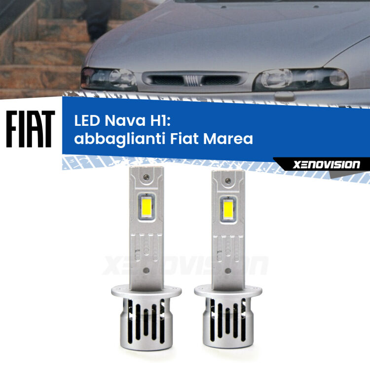 <strong>Abbaglianti LED no-spie per Fiat Marea</strong>  1996 -2002. Coppia lampade <strong> H1</strong> modello Nava canbus, raffreddate a ventola.