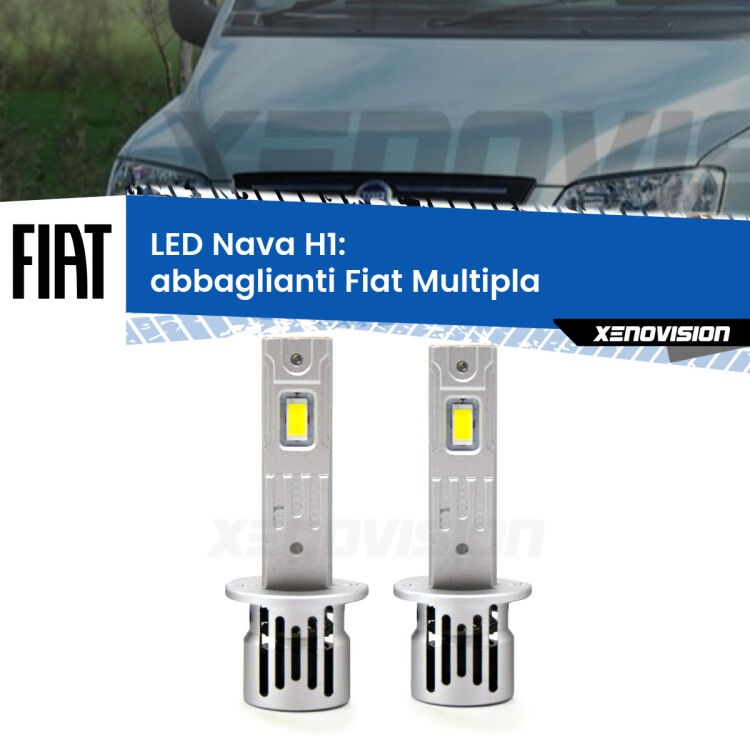 <strong>Abbaglianti LED no-spie per Fiat Multipla</strong>  2004 -2010. Coppia lampade <strong> H1</strong> modello Nava canbus, raffreddate a ventola.