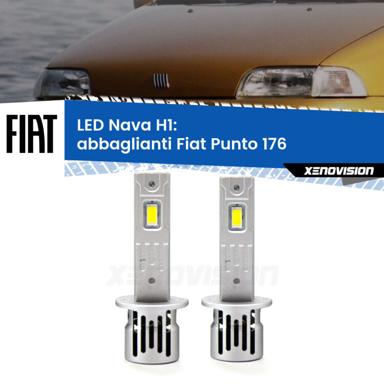 <strong>Abbaglianti LED no-spie per Fiat Punto</strong> 176 1993 -1999. Coppia lampade <strong> H1</strong> modello Nava canbus, raffreddate a ventola.