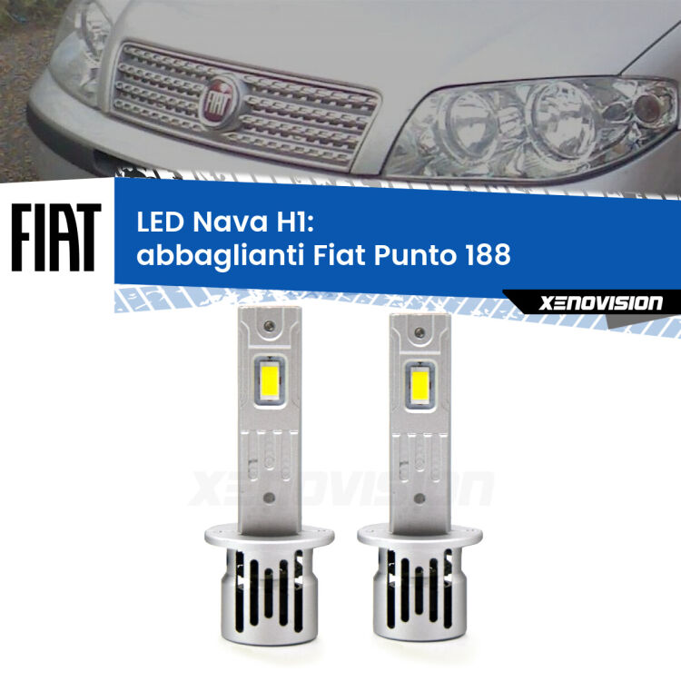 <strong>Abbaglianti LED no-spie per Fiat Punto</strong> 188 2002 -2010. Coppia lampade <strong> H1</strong> modello Nava canbus, raffreddate a ventola.