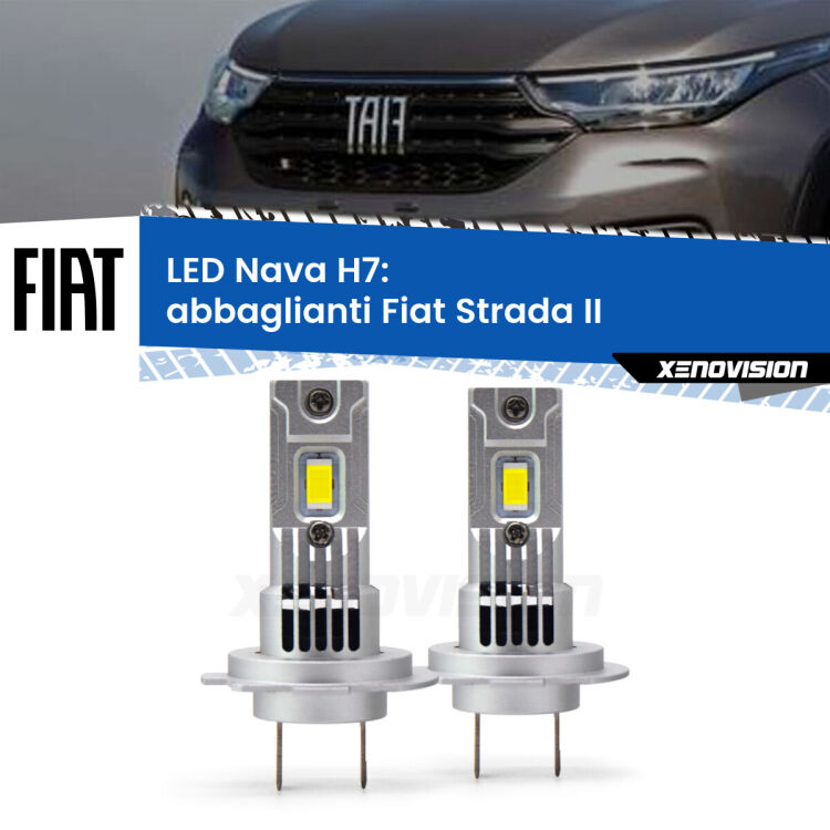 <strong>Abbaglianti LED no-spie per Fiat Strada</strong> II 2º restyling. Coppia lampade <strong>H7</strong> modello Nava canbus, raffreddate a ventola.