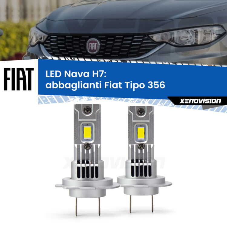 <strong>Abbaglianti LED no-spie per Fiat Tipo</strong> 356 fari lenticolari. Coppia lampade <strong>H7</strong> modello Nava canbus, raffreddate a ventola.