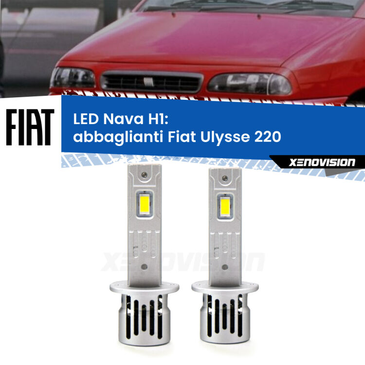 <strong>Abbaglianti LED no-spie per Fiat Ulysse</strong> 220 1994-2002. Coppia lampade <strong> H1</strong> modello Nava canbus, raffreddate a ventola.