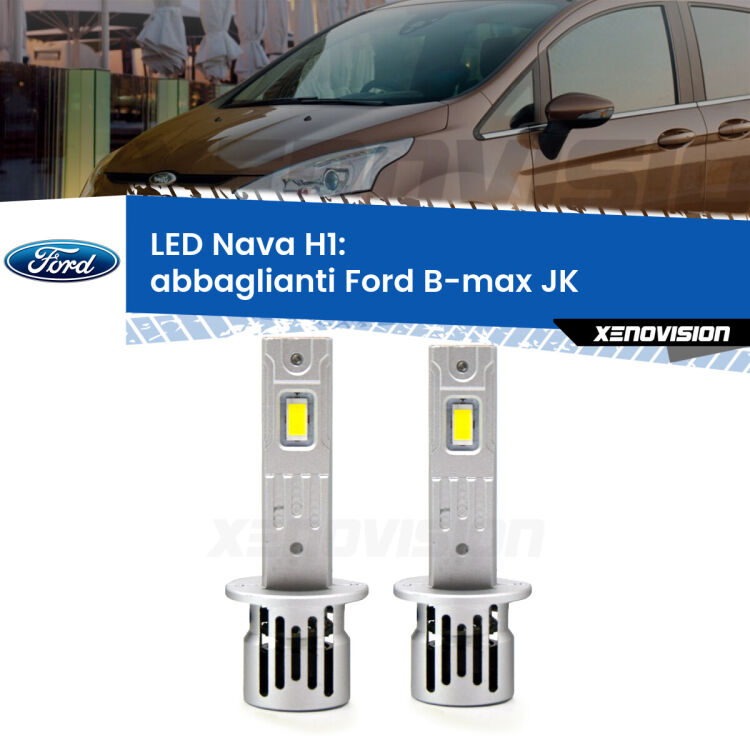 <strong>Abbaglianti LED no-spie per Ford B-max</strong> JK restyling. Coppia lampade <strong> H1</strong> modello Nava canbus, raffreddate a ventola.