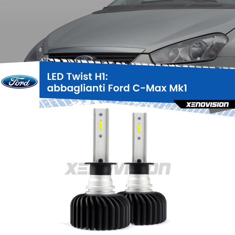 <strong>Kit abbaglianti LED</strong> H1 per <strong>Ford C-Max</strong> Mk1 2003 -2010. Compatte, impermeabili, senza ventola: praticamente indistruttibili. Top Quality.