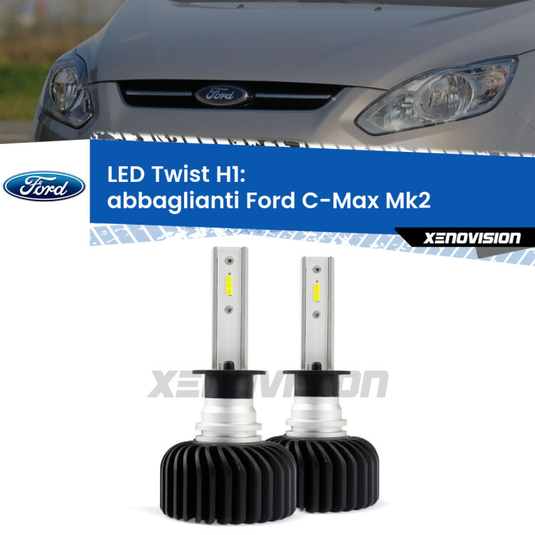 <strong>Kit abbaglianti LED</strong> H1 per <strong>Ford C-Max</strong> Mk2 2011 -2019. Compatte, impermeabili, senza ventola: praticamente indistruttibili. Top Quality.