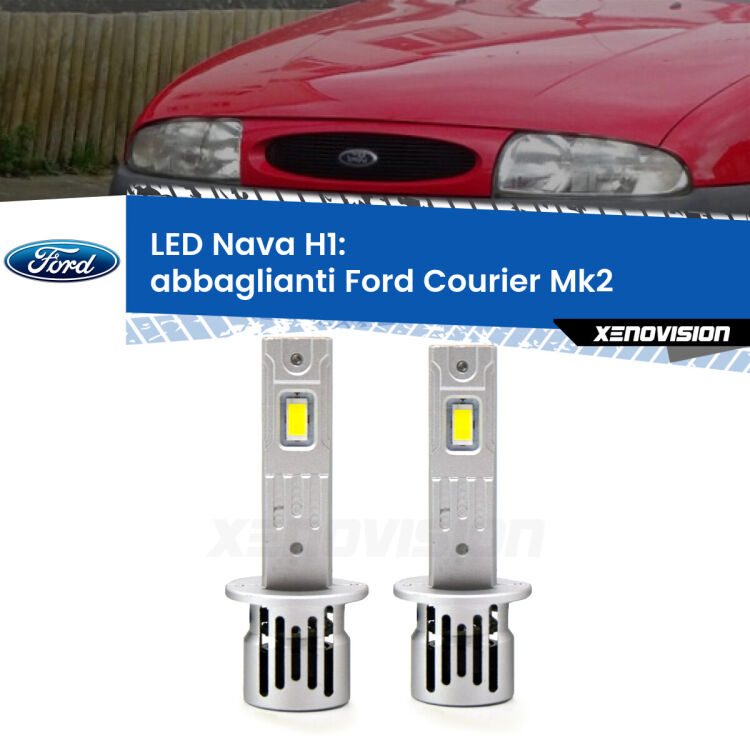 <strong>Abbaglianti LED no-spie per Ford Courier</strong> Mk2 1996 -1999. Coppia lampade <strong> H1</strong> modello Nava canbus, raffreddate a ventola.