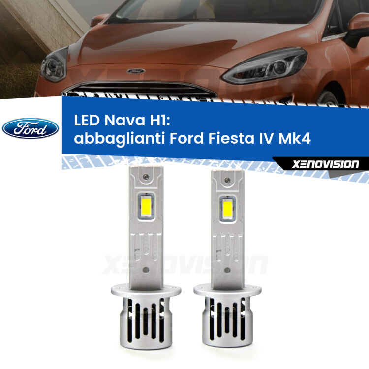 <strong>Abbaglianti LED no-spie per Ford Fiesta</strong> Mk4 1995 -1999. Coppia lampade <strong> H1</strong> modello Nava canbus, raffreddate a ventola.