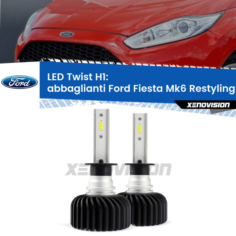 <strong>Kit abbaglianti LED</strong> H1 per <strong>Ford Fiesta</strong> Mk6.5 con LED di serie. Compatte, impermeabili, senza ventola: praticamente indistruttibili. Top Quality.