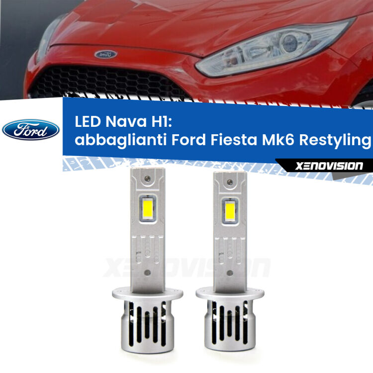 <strong>Abbaglianti LED no-spie per Ford Fiesta</strong> Mk6.5 con LED di serie. Coppia lampade <strong> H1</strong> modello Nava canbus, raffreddate a ventola.