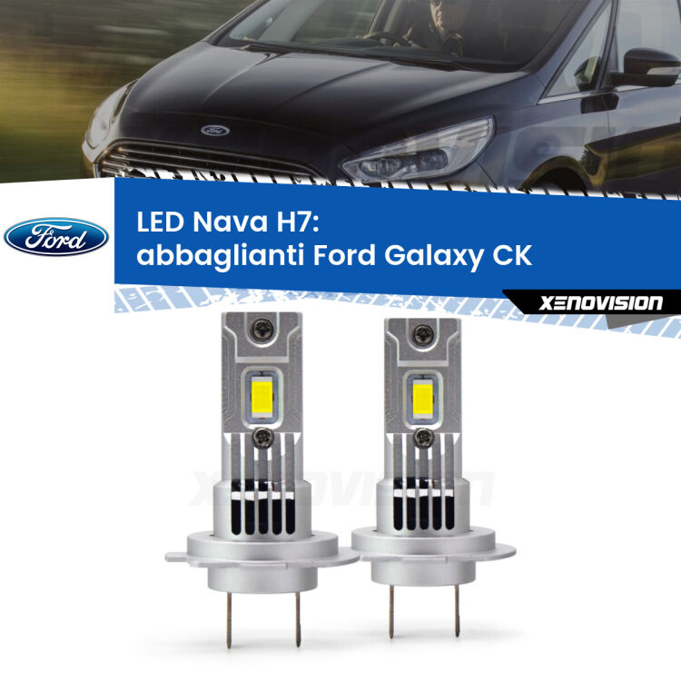 <strong>Abbaglianti LED no-spie per Ford Galaxy</strong> CK 2015 -2018. Coppia lampade <strong>H7</strong> modello Nava canbus, raffreddate a ventola.