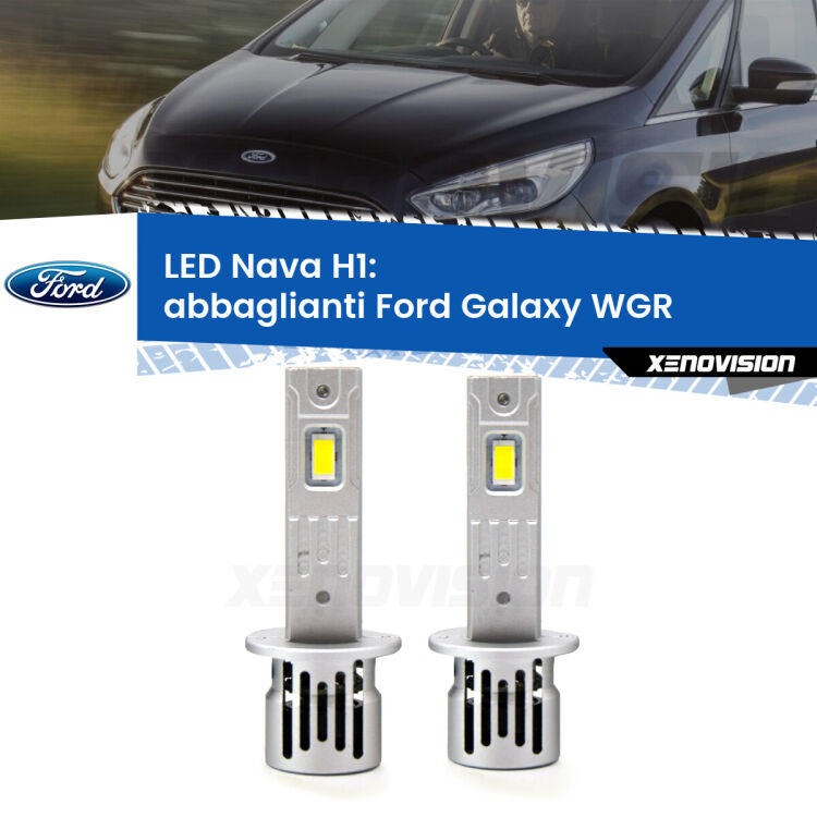 <strong>Abbaglianti LED no-spie per Ford Galaxy</strong> WGR 1995 -2006. Coppia lampade <strong> H1</strong> modello Nava canbus, raffreddate a ventola.