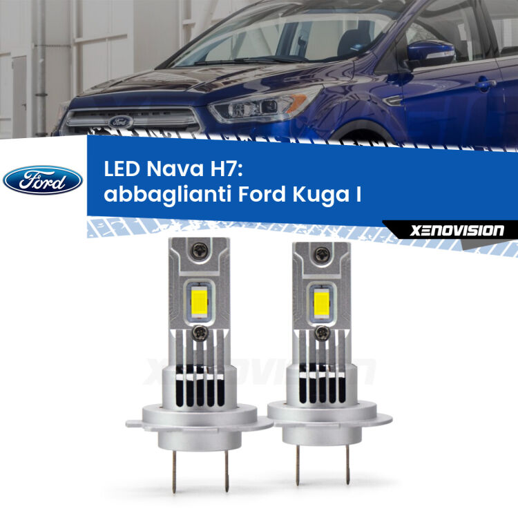 <strong>Abbaglianti LED no-spie per Ford Kuga I</strong>  2008 -2012. Coppia lampade <strong>H7</strong> modello Nava canbus, raffreddate a ventola.