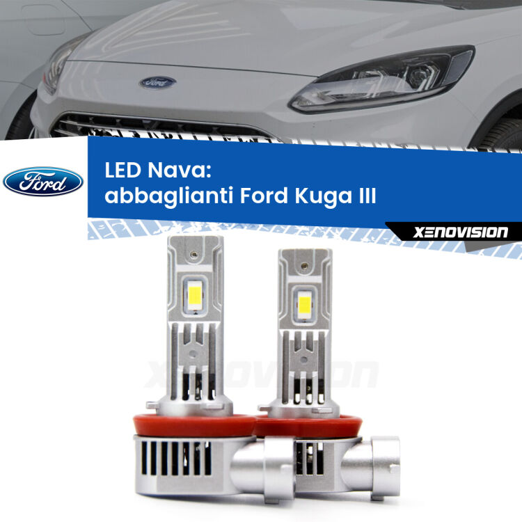 <strong>Abbaglianti LED no-spie per Ford Kuga III</strong>  2019 in poi. Coppia lampade <strong>H11</strong>/H9/H8/H16(JP) modello Nava canbus, raffreddate a ventola.