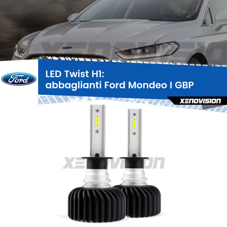 <strong>Kit abbaglianti LED</strong> H1 per <strong>Ford Mondeo I</strong> GBP 1993 -1996. Compatte, impermeabili, senza ventola: praticamente indistruttibili. Top Quality.