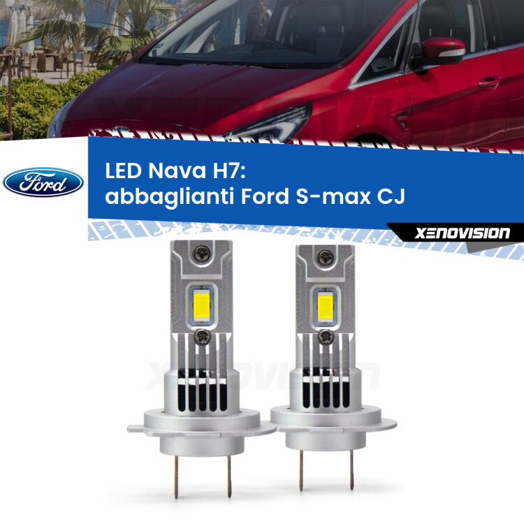 <strong>Abbaglianti LED no-spie per Ford S-max</strong> CJ restyling. Coppia lampade <strong>H7</strong> modello Nava canbus, raffreddate a ventola.