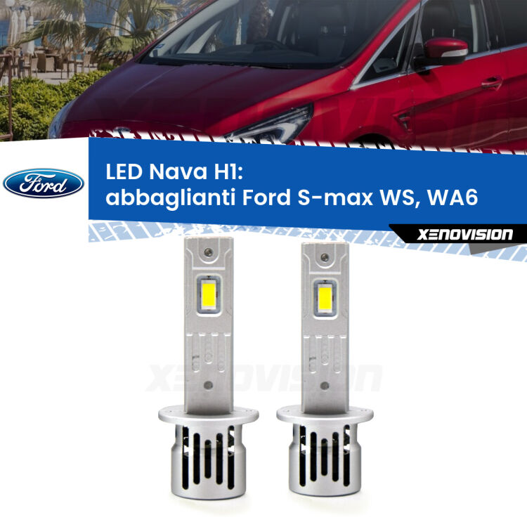 <strong>Abbaglianti LED no-spie per Ford S-max</strong> WS, WA6 2006-2014. Coppia lampade <strong> H1</strong> modello Nava canbus, raffreddate a ventola.