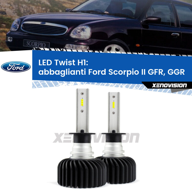 <strong>Kit abbaglianti LED</strong> H1 per <strong>Ford Scorpio II</strong> GFR, GGR 1994 -1998. Compatte, impermeabili, senza ventola: praticamente indistruttibili. Top Quality.